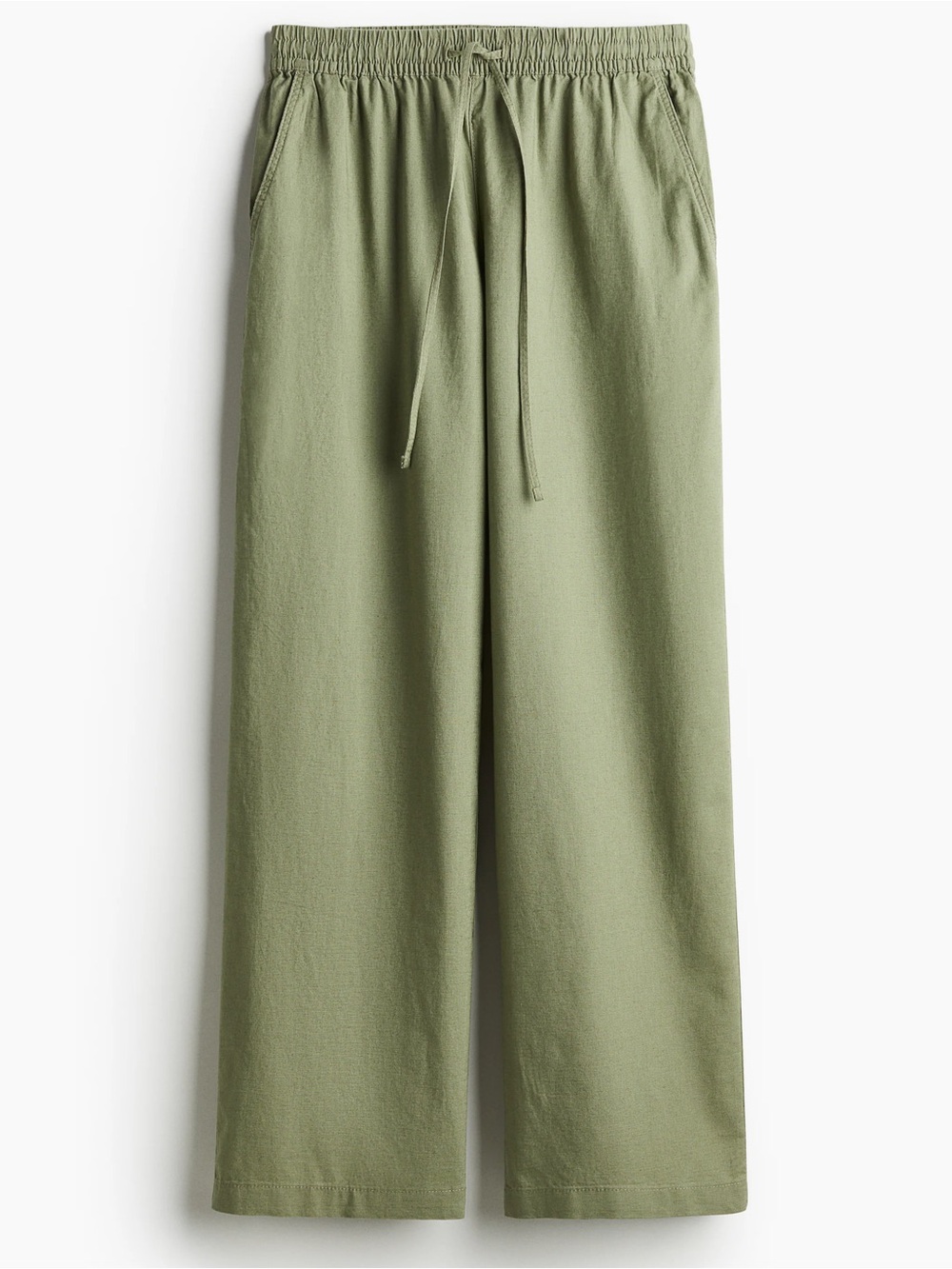 H&M Linen Blend Wide Leg Pants – Khaki Green – Size Medium